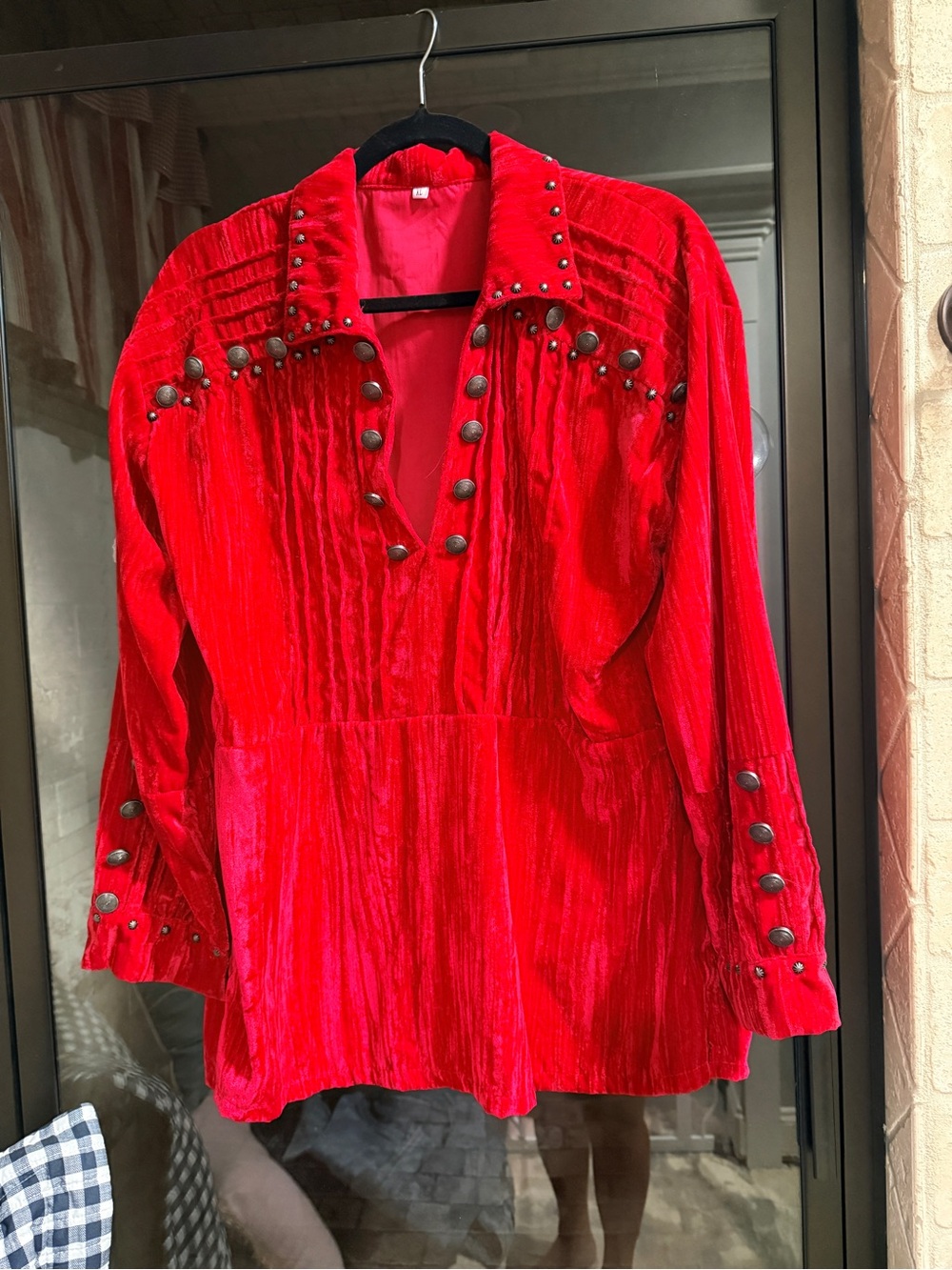 Red Stud-Trim Velvet Tunic Top - Women